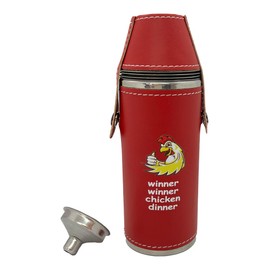 Giggle Golf Winner Winner Chicken Dinner 8 oz Red Flask With 4 Shot Glasses & 1 Funnel