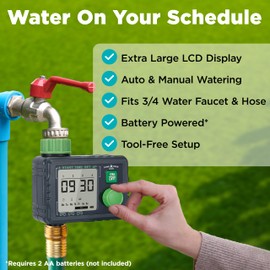 Pine Tree Tools Hose Timer - Programmable Water Timer for Garden Hose, Automatic & Manual Watering System for Outdoor and Lawn, Garden & Yard, Battery Operated, 1 Outlet Hose Watering