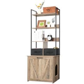 Dwanton Litter Box Enclosure with 3 Storage Shelves and 2 Drawers, 2-in-1 Hidden Cat Litter Box Enclosure Furniture with Shelf, Reversible Entrance, Washable Drawers, 61.8-Inch, Greige