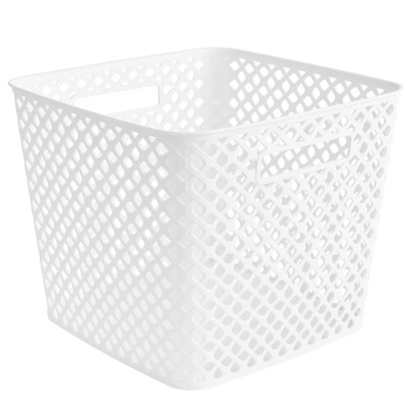 Unbranded 13'' Cube Storage Basket Plastic Bin W/ Cut-Out Handles