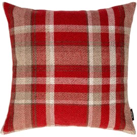 McAlister Textiles Heritage Tartan Throw Cushion Cover - 43 x 43 cm in Red - Wool-Feel Plaid Highlands CheckScatter Pillow Cover For Sofas & Bedroom