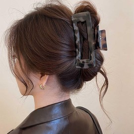 TseanYi Square Rectangle Hair Claw Clip Grey Rectangle Claw Clips Hairclip Square Large Hair Clips Acrylic Claw Non Slip Hairclip Geometric Statement Hairclip Bun hair Barrette
