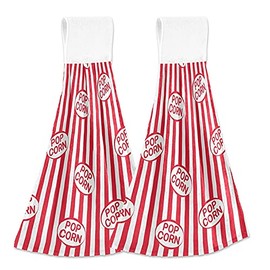 Popcorn Box Strips Hanging Kitchen Towels Christmas Red Hand Towel 2PCS Dish Cloth Tie Towel Absorbent Oven Stove Washcloth with Loop for Bathroom Home Decorative