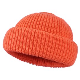 CLAPE Streetstyle Fisherman Beanie Stretchy Knitted Hat Short Knitted Docker Hat Warm Winter Hat Wool Hat Men, DDTH3-Orange