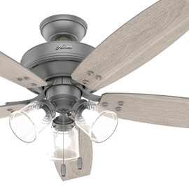 Hunter Fan 52 inch Casual Matte Silver Indoor Ceiling Fan with LED Light Kit and Pull Chain (Renewed)