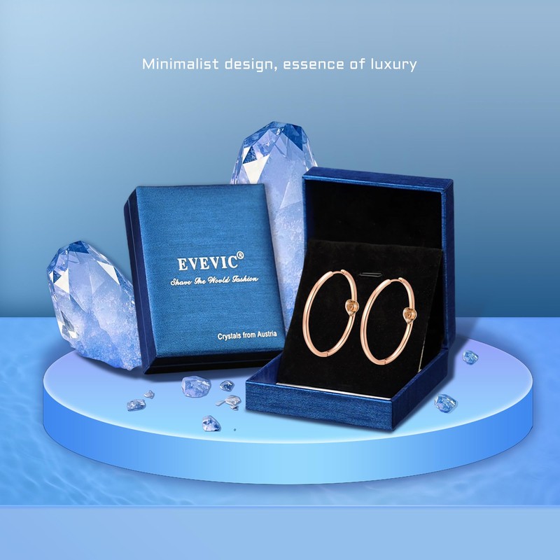 EVEVIC Trendy Austrian Crystals Heart Hoop Earrings for Women 14K