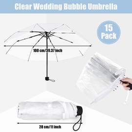 Aodaer 15 Pieces Clear Wedding Bubble Umbrellas 40 Inch Foldable Lightweight Transparent Umbrella with Storage Box Automatic Open Close Windproof Stick Travel Umbrella for Adult Outdoor Wedding