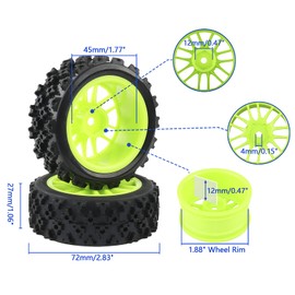 Rowiz 4 X Green RC 1:10 Scale On-Road Car Tires Wheel Rims Hex 12MM Rally Block Tyre for Tamiya Kyosho Serpent Exceed RC etc