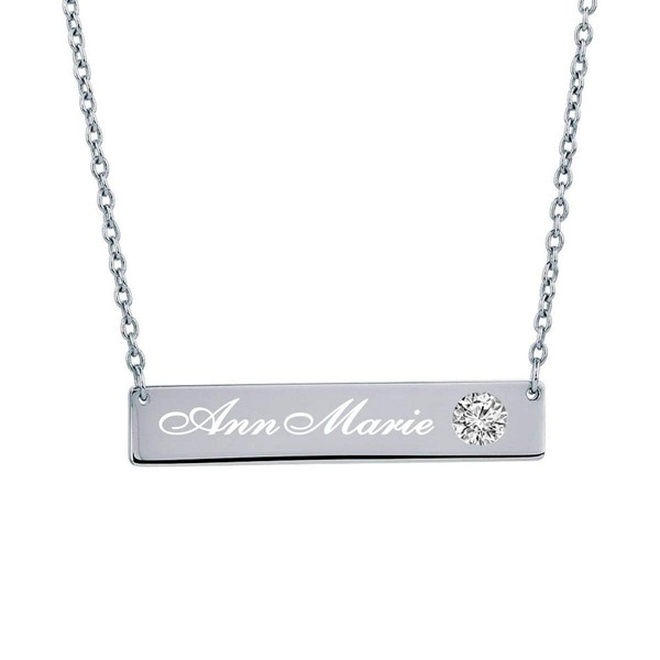 Personalized Silver CZ Stone Horizontal Name Bar Nameplate Necklace Pendant