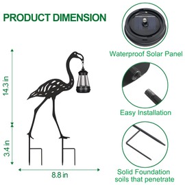 Flamingo Metal Garden Stakes Decorative 2Pack,Solar Lights Outdoor Garden Decor Stake,Birthday Gifts for Mom Women,Decorative Metal Housewarming Ornament for Lawn Patio Yard Pathway Black.