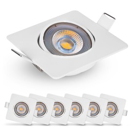 EMOS LED Recessed Spotlight 230 V, 5 W / 450 lm, 50° Swivel, Warm White 3000 K, Recessed Spotlight, LED Spotlight, Flat 68 mm Hole Size, Set of 6 LED Spotlights, 230 V, Square (Colour: White)