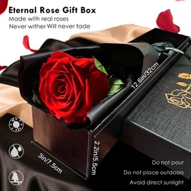 Eternal Rose with Stem,Real Preserved Flower,Infinity Forever Rosebox for Mother's Day Valentine's Day Christmas Thanksgiving Mother Grandmother Wife Fiancee Wedding Anniversary Birthday Gift(Red)
