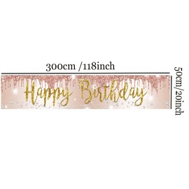 Happy Birthday Decoration Rose Gold Glitter Yard Banner Fabric Sign 1st 2nd 3rd 10th 11th 25th 35th 45th 65th 75th 80th Birthday Poster Garden Decoration Girl/Woman Birthday Party Welcome Sign