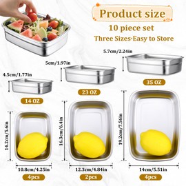 Bruislard 10 Pcs 304 Stainless Steel Food Storage Containers with Proof & Airtight Lids, Reusable Meal Prep Containers, Lunch Boxes, Kimchi, ContainersOven/Dishwsher/Freezer Safe