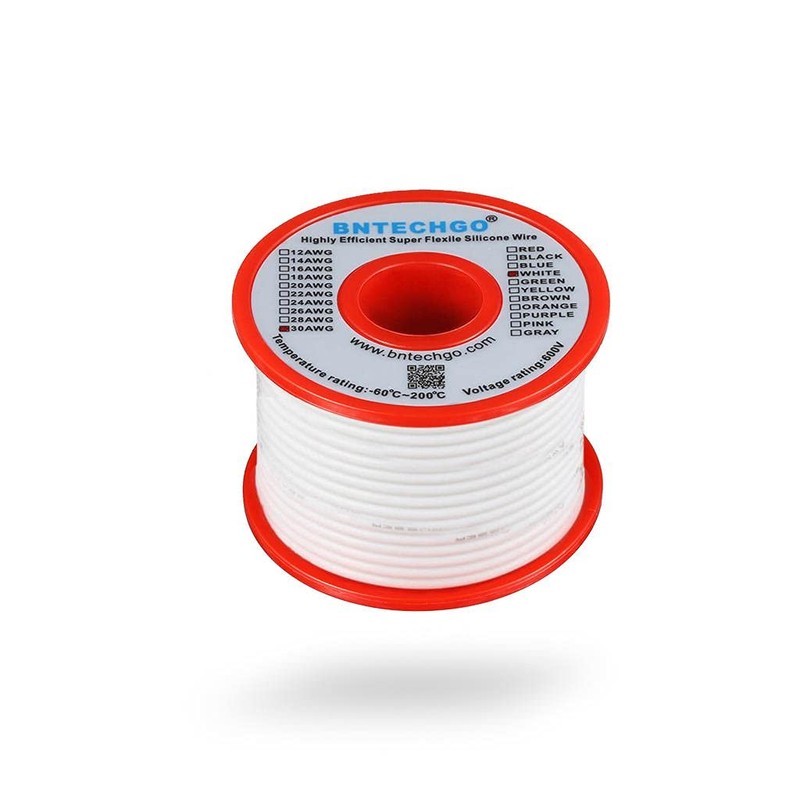 BNTECHGO 30 Gauge Silicone Wire Spool 50 ft White Flexible