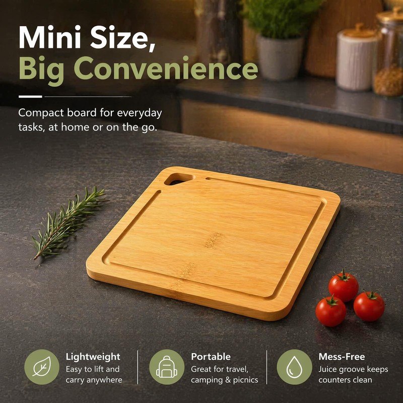 Square Bamboo Cutting Board with Juice Groove, Meat & Vegetable