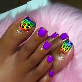 FIEONCIY Press on Toenails with Designs Acrylic Fake Nails for Toe Artificial False Nails with Charms Glue on Toe Nails for Spring Summer Stick on Toenails for Women Girls(F388)