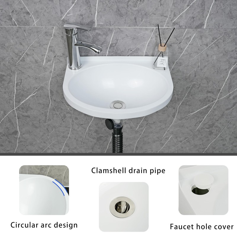 Small Bathroom Sink Wall Mount Bathroom Sink Wash basin, No-Drill