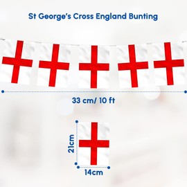 10M/33FT Fabric St Georges England Bunting Polyester Banner 30 Flags for Street Party Football Rugby Cricket Day World Cup Decoration England Sport celebration, Street party, BBQ Party and more(1)