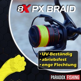 Paradox Fishing 8 x PX Braided Fishing Line I Chartreuse Yellow 150 m - 0.20 mm - 12.2 kg - Braided Fishing Line - 8x Tight Braided - Perfect for Spin Fishing