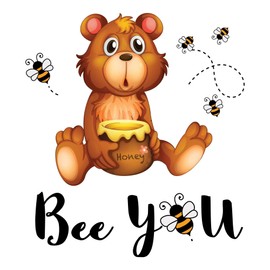 Babies Bee You Cute Cartoon Wall Decal Decoration Cute Bear Eating Honey Vinyl Wall Decal Lasts Years and Easily Removable - Size: 18 in(W) x 20 in(H)