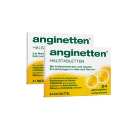 anginetten Throat Tablets | Pain Relieving Lozenges Honey Lemon Flavour | For Sore Throat, Redness and Swelling in the Mouth | Soothes the Neck and Disinfects the Mouth | 2 x Pack of 24