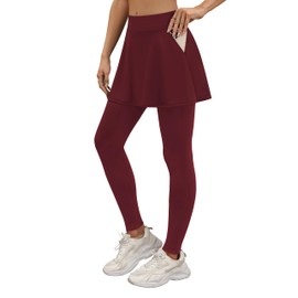LouKeith Skirted Leggings for Women Athletic Skirt with Leggings Tennis Skirt Yoga Running Golf Skirts with 4 Pockets Burgundy L