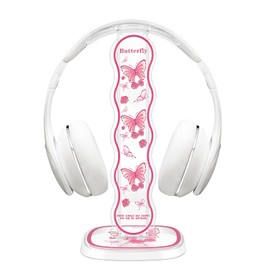 CamyCosy Headphone Stand Gaming Headset Holder for Desk,Pink Butterfly Pattern Clear Cellphone Stand Earphone Stand Desk Accessories for All Headphones Size