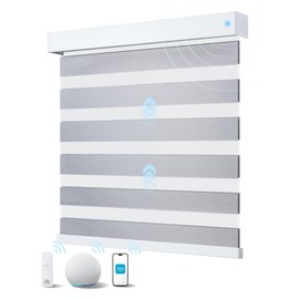 JaeJaes Motorized Blinds with Remote, Rechargeable Smart Zebra Shades Compatible with Alexa, Light Filtering Electric Blinds for Living Room Study Room, 37" W x 72" H, Grey