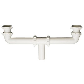 Plumb Pak PP930W Center Waste Outlet with Baffle Tee, 1-1/2 in Inlet, Slip Joint/Direct Connect, Plastic, 16", No Color