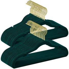 SONGMICS Velvet Hangers 50 Pack, Non-Slip Clothes Hangers, Suit Hangers with Shoulder Notches, Pants Bar, 360° Swivel Hook, Space-Saving, for Closet, Forest Green UCRF029C05