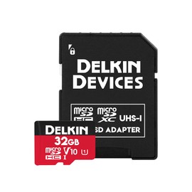 Delkin Devices 32GB Micro SDHC Memory Card with Adapter – 100MB/s Read, 30MB/s Write, U1, V10, UHS-I (3-Pack)