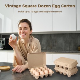 30 PCS Vintage Egg Cartons, Natural Pulp Dozen Cartons, 3 x 4 Square Eggs Tray, Paperboard Eggs Holder, Holds 12 Eggs, Stackable Egg Containers for Farms, Homes, Markets