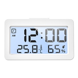 BEILIWEN Digital Alarm Clock with Temperature with Humidity Office Desk Thermometer-hygrometer Bedside LED Alarm Clock Mini Digital Indoor Thermometer for Office desk, elder room (White)
