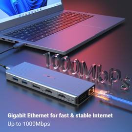 USB C Docking Station, Tymyp 15 in 2 USB C Hub, 2 HDMI Ports, 1 VGA Port, Dual USB C Connectors, USB C 3.0 Speed, 4 USB A Ports, 1 USB C PD Port, Gigabit Ethernet, Audio Input/Output, and SD/TF