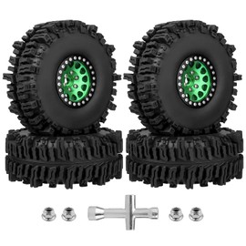 HobbyPark Soft Rubber 1/10 RC Crawler 1.9 Mud Slingers Tires 4.7inch 120mm and 1.9 Beadlocks Wheels Set for Scale RC4WD Axial SCX10 TRX4 Redcat Gen 8 Good Grip w/Foams (Green & Black Rims)