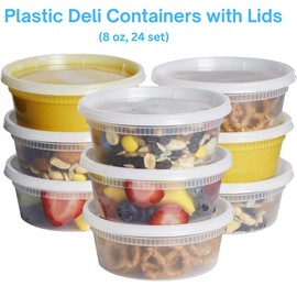 Deli Containers Plastic Containers with Lids for Food, (8 oz 24 Set) Soup Container Kitchen Storage BPA Free airtight storage - Sets: 48