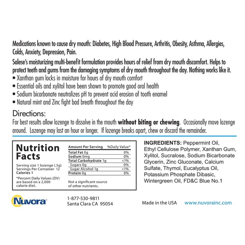Salese Dry Mouth Relief, Xylitol, Time Release, Oral Health Lozenges,