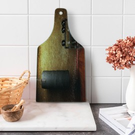 Ambesonne Fitness Cutting Board, Gym Room with Equipments Dumbbells Work Out Concept 3D Digital Print, Decorative Tempered Glass Cutting and Serving Board, Wine Bottle Shape, Black Redwood Pale Brown