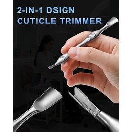 HEYCROWN Cuticle Pusher 2-in-1 Cuticle Trimmer, Cuticle Remover Tool with Fork for Manicures and Pedicures
