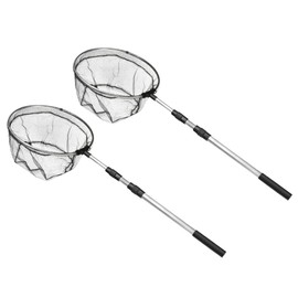 PATIKIL Folding Fishing Net, 2Packs Round Extend to 4.9ft Aluminium Alloy Telescopic Landing Pole Handle with M8 Thread for Freshwater Saltwater, White+Black