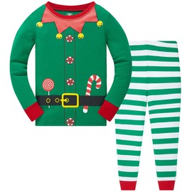 Kids Christmas Pajamas Boys Girls Elf Matching Pjs Striped Long Sleeve 100% Cotton Xmas Toddler Clothes Set 4t