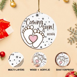 Baby Announcement Ornament, Parents to Be Ornament - Gender Reveal Christmas Ornament, Coming Soon 2024 Ornament - Pregnancy Gifts for Expecting Mom Dad - New Dad, Mom to Be Ornament - Wood Ornament