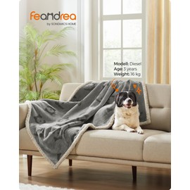 Feandrea Waterproof Dog Blanket, Sherpa Fleece Pet Throw Blanket for Small and Medium Dogs, Cats, 50 x 40 Inches, Reversible Couch Cover Protector, Machine Washable, Gray UPPB050G01