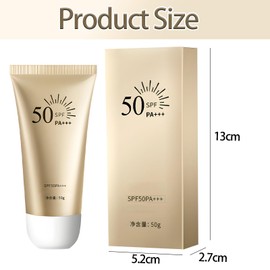 Sun Cream Face Spf 50, Sunscreen Face 50, for 48 Hours Moisture, Waterproof Sun Cream, Against UVA/UVB Rays, Suitable for Women, Summer, Swimming, Camping, Shopping, 50 g (Gold)
