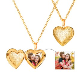 U7 Flower Locket Womens Necklace Mum for Girlfriend Pictures Lockets Gold Heart Necklaces