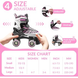 ECOO Roller Skates for Girls Boys Ages 4-12, Toddler Kids 4 Size Adjustable Light up Wheels Beginner Skates