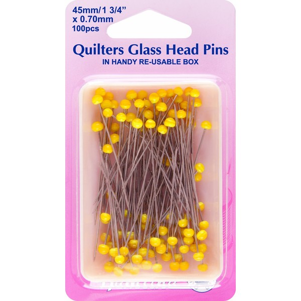 Hemline Extra Long Quilting Pins with Yellow Heads - 50mm