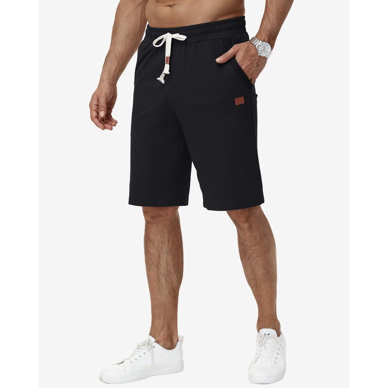 HMIYA Men's Shorts, Summer Sweat Shorts, Essential Terry Cotton, black,