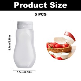 5PCS Condiment Squeeze Bottles, Squeeze Bottles for Hot Sauces Ketchup Mustard Milk, Salad dressing dispenser with Caps, Clear Plastic Bottles for Liquids Oil, Squeeze Dressing Container for Kitchen